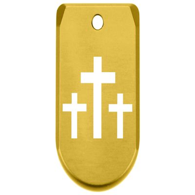 NDZ Performance Magazine Base Plate Finger Extension for Sig P365 & P365 SAS 9MM  Laser Engraved Aluminum, EDC Upgrade, USA Made, Gold  3 Crosses