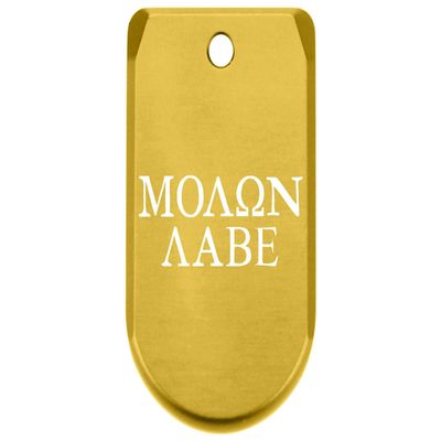 NDZ Performance Magazine Base Plate Finger Extension for Sig P365 & P365 SAS 9MM  Laser Engraved Aluminum, EDC Upgrade, USA Made, Gold  Molon Labe Text