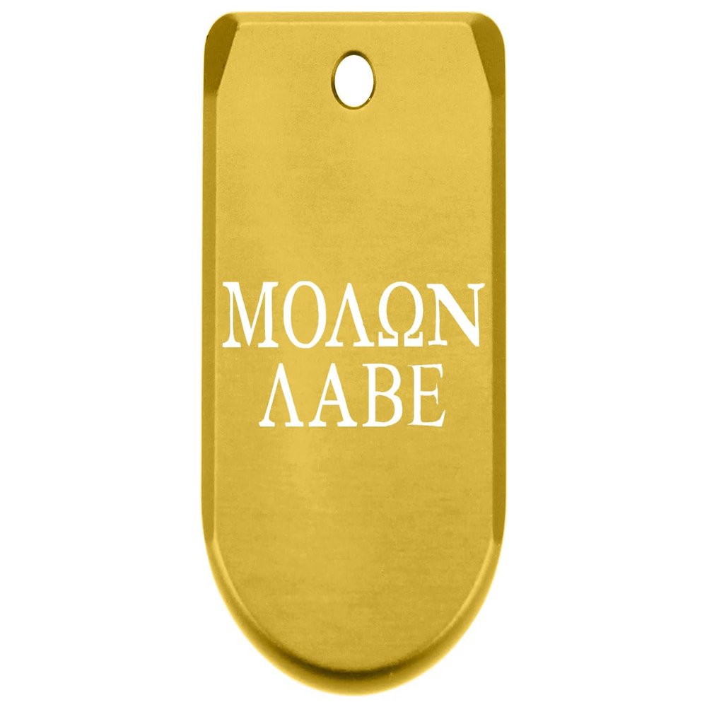 NDZ Performance Magazine Base Plate Finger Extension for Sig P365 & P365 SAS 9MM  Laser Engraved Aluminum, EDC Upgrade, USA Made, Gold  Molon Labe Text