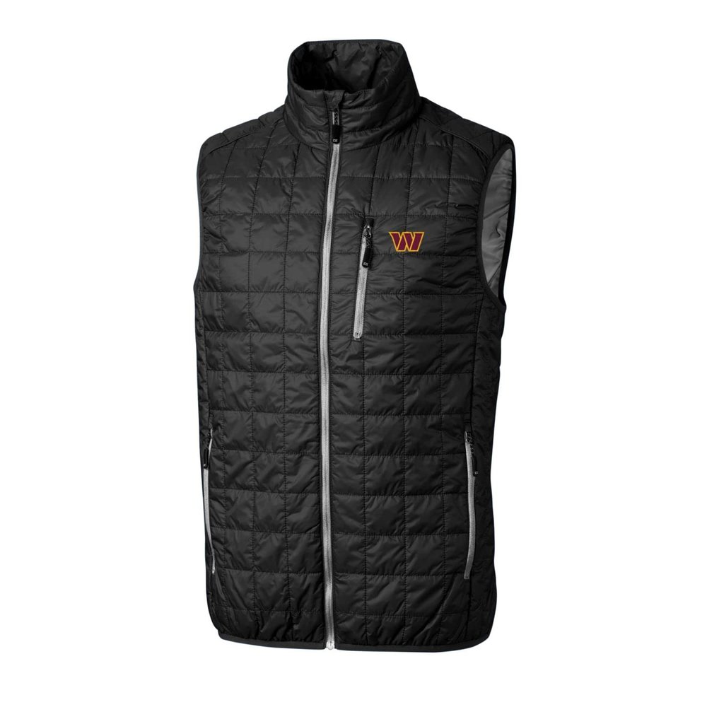 Cutter & Buck Men's Black Washington Commanders Big & Tall Rainier Eco Insulated Full-Zip Puffer Vest
