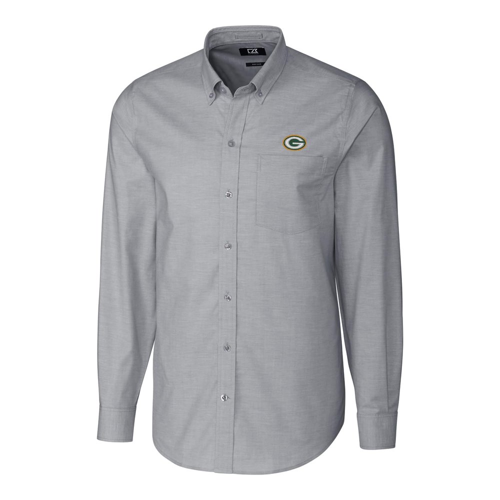 Cutter & Buck Men's Charcoal Green Bay Packers Big & Tall Stretch Oxford Long Sleeve Woven Button-Down Shirt