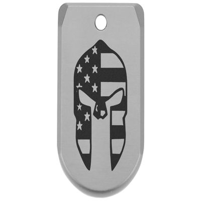 NDZ Performance Magazine Base Plate Finger Extension for Sig P365 & P365 SAS 9MM  Laser Engraved Aluminum, EDC Upgrade, USA Made, Silver  Spartan Helmet US Flag