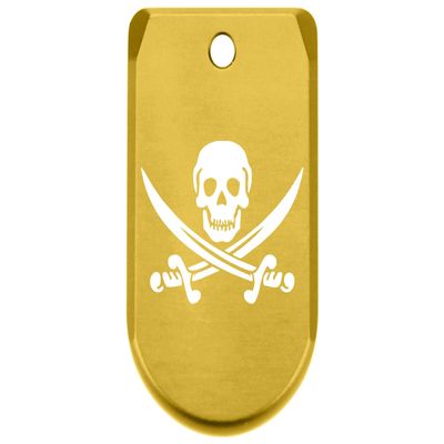 NDZ Performance Magazine Base Plate Finger Extension for Sig P365 & P365 SAS 9MM Laser Engraved Aluminum, EDC Upgrade, USA Made, Gold Skull and Crossbones Jolly Roger