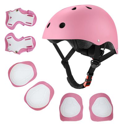 Kids Bike Helmet for Ages 2-14, Adjustable Safety Toddler Helmet with Protective Gear Set, Skateboard Scooter Helmets with Knee Elbow Pads Wrist Guards (Pink, Small (for Ages 2-8))