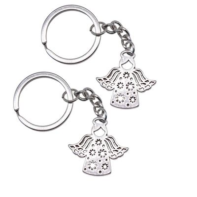 2Pcs Keychain 27x28mm Nowflake Angel Pendants DIY Men Car Key Chain Ring Keyring