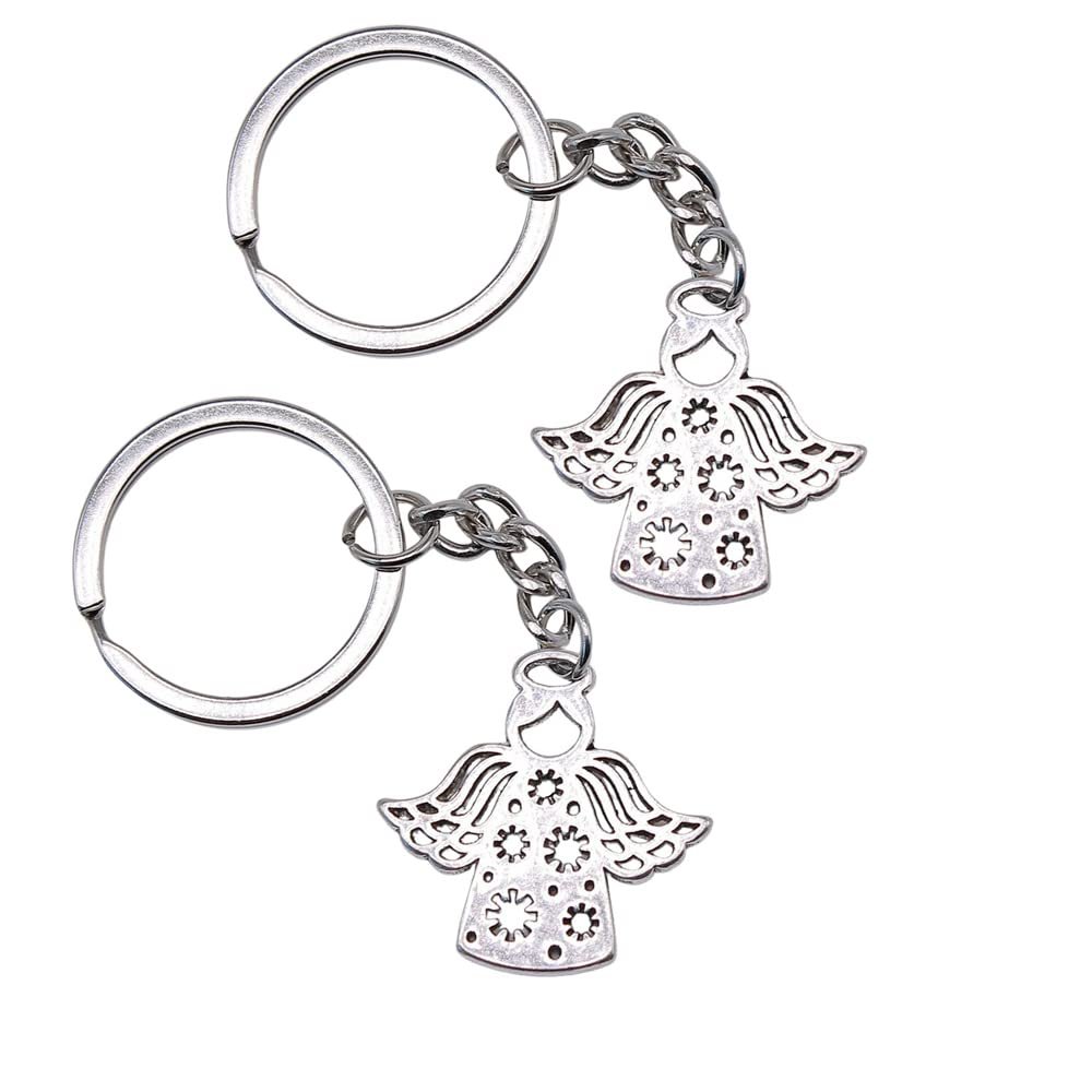 2Pcs Keychain 27x28mm Nowflake Angel Pendants DIY Men Car Key Chain Ring Keyring