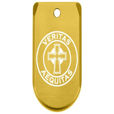 NDZ Performance Magazine Base Plate Finger Extension for Sig P365 & P365 SAS 9MM Laser Engraved Aluminum, EDC Upgrade, USA Made, Gold Celtic Cross Veritas Aequitas Circle