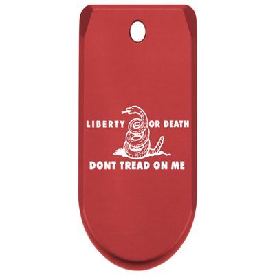 NDZ Performance Magazine Base Plate Finger Extension for Sig P365 & P365 SAS 9MM  Laser Engraved Aluminum, EDC Upgrade, USA Made, Red  Don't Tread On Me Liberty and Death