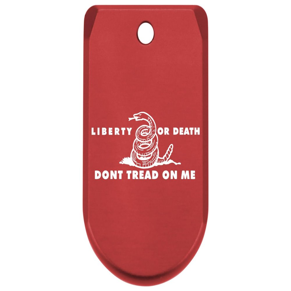 NDZ Performance Magazine Base Plate Finger Extension for Sig P365 & P365 SAS 9MM  Laser Engraved Aluminum, EDC Upgrade, USA Made, Red  Don't Tread On Me Liberty and Death