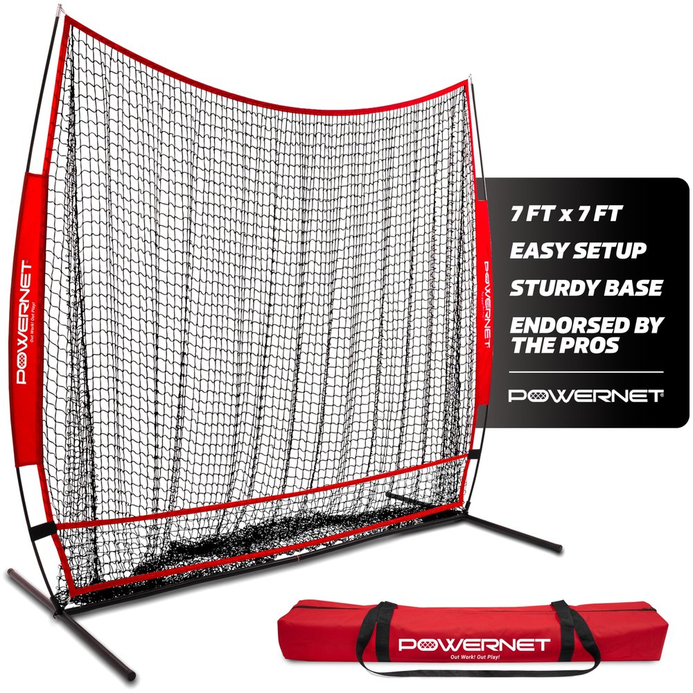 PowerNet 7x7 Full Mouth Baseball Net, Portable Large Mouth Batting Net, Outdoor Softball & Baseball Batting Practice Training Equipment
