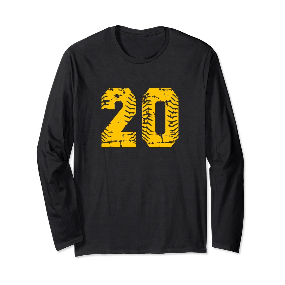 Baseball Softball Number #20 Yellow Birthday Lucky Number Long Sleeve T-Shirt