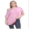 Janisramone Women s Off Shoulder Tops, Plain Batwing Short Sleeve Oversized T Shirts for Women, Baggy Bardot Top, Party Wear Rose Pink view 1