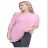 Janisramone Women s Off Shoulder Tops, Plain Batwing Short Sleeve Oversized T Shirts for Women, Baggy Bardot Top, Party Wear Rose Pink view 2