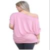 Janisramone Women s Off Shoulder Tops, Plain Batwing Short Sleeve Oversized T Shirts for Women, Baggy Bardot Top, Party Wear Rose Pink view 3