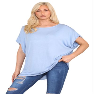 Janisramone Women s Off Shoulder Tops, Plain Batwing Short Sleeve Oversized T Shirts for Women, Baggy Bardot Top, Party Wear Sky Blue