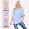 Janisramone Women s Off Shoulder Tops, Plain Batwing Short Sleeve Oversized T Shirts for Women, Baggy Bardot Top, Party Wear Sky Blue view 4