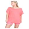 Janisramone Women s Off Shoulder Tops, Plain Batwing Short Sleeve Oversized T Shirts for Women, Baggy Bardot Top, Party Wear Coral view 1