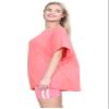 Janisramone Women s Off Shoulder Tops, Plain Batwing Short Sleeve Oversized T Shirts for Women, Baggy Bardot Top, Party Wear Coral view 2