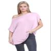 Janisramone Women s Off Shoulder Tops, Plain Batwing Short Sleeve Oversized T Shirts for Women, Baggy Bardot Top, Party Wear Baby Pink