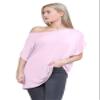 Janisramone Women s Off Shoulder Tops, Plain Batwing Short Sleeve Oversized T Shirts for Women, Baggy Bardot Top, Party Wear Baby Pink view 2