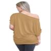 Janisramone Women s Off Shoulder Tops, Plain Batwing Short Sleeve Oversized T Shirts for Women, Baggy Bardot Top, Party Wear Camel view 3