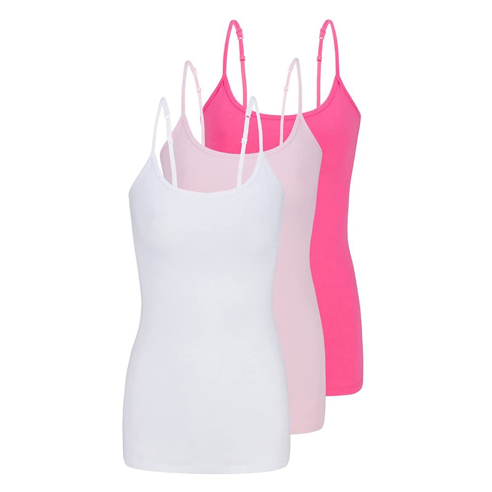 ACTIVE UNIFORMS Women's Soft and Breathable Cotton Stretch Camisole with Adjustable Strap Tank Top Multi-Pack of 3 (Neon Pink,Pink,White, Small)