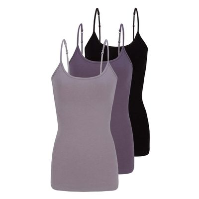 ACTIVE UNIFORMS Women's Soft and Breathable Cotton Stretch Camisole with Adjustable Strap Tank Top Multi-Pack of 3 (Black,Charcoal,Grey, X-Large)