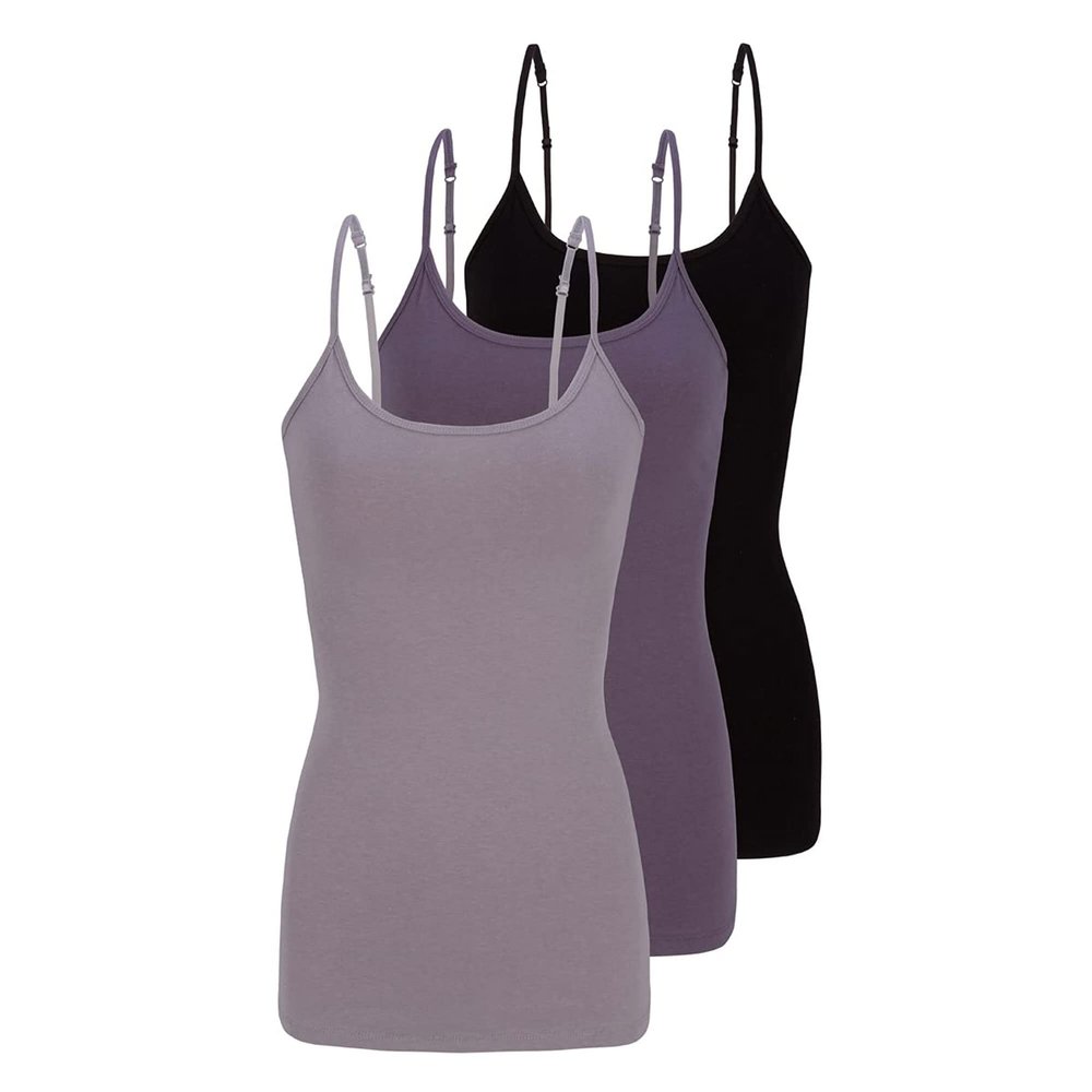 ACTIVE UNIFORMS Women's Soft and Breathable Cotton Stretch Camisole with Adjustable Strap Tank Top Multi-Pack of 3 (Black,Charcoal,Grey, X-Large)
