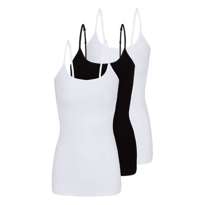 ACTIVE UNIFORMS Women's Soft and Breathable Cotton Stretch Camisole with Adjustable Strap Tank Top Multi-Pack of 3 (Black,White,White, X-Large)