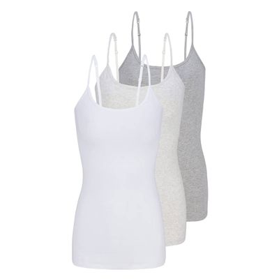 ACTIVE UNIFORMS Women's Soft and Breathable Cotton Stretch Camisole with Adjustable Strap Tank Top Multi-Pack of 3 (Heather Charcoal,Heather Grey,White, Small)