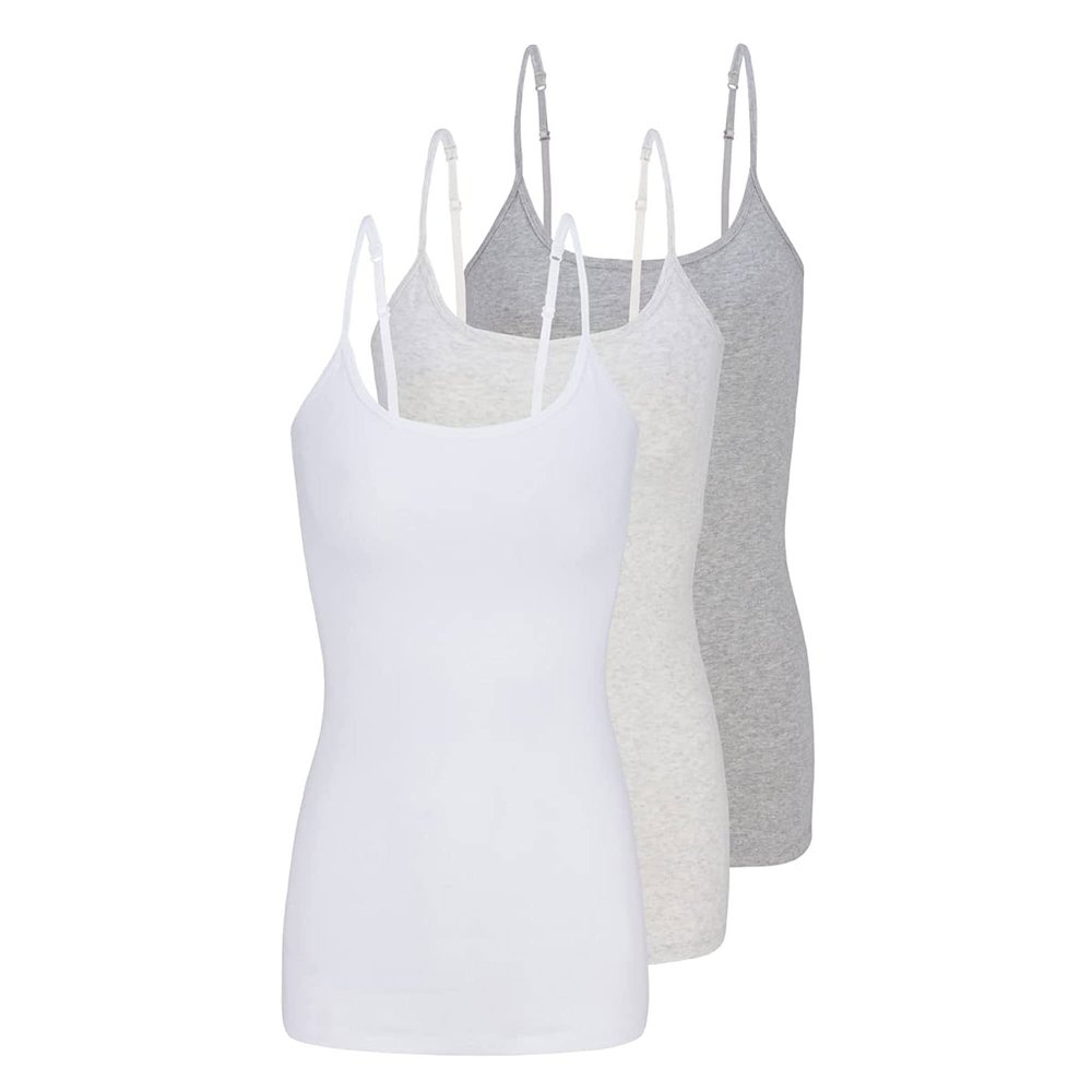 ACTIVE UNIFORMS Women's Soft and Breathable Cotton Stretch Camisole with Adjustable Strap Tank Top Multi-Pack of 3 (Heather Charcoal,Heather Grey,White, Small)