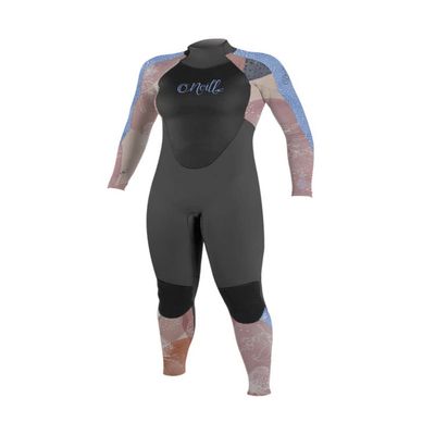 O'Neill Women's Epic 4:3mm Back Zip Full Wetsuit, Durable Warmth with Good Flexibility for Surfing and All Water Activities, Graphite/Desert Bloom/Drift Blue, 6