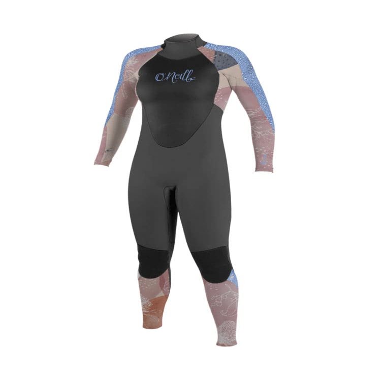 O'Neill Women's Epic 4:3mm Back Zip Full Wetsuit, Durable Warmth with Good Flexibility for Surfing and All Water Activities, Graphite/Desert Bloom/Drift Blue, 6