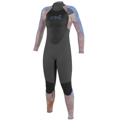 O'Neill Women's Epic 3:2mm Back Zip Full Wetsuit, Durable Warmth with Good Flexibility for Surfing and All Water Activities, Graphite/Desert Bloom/Drift Blue, 10