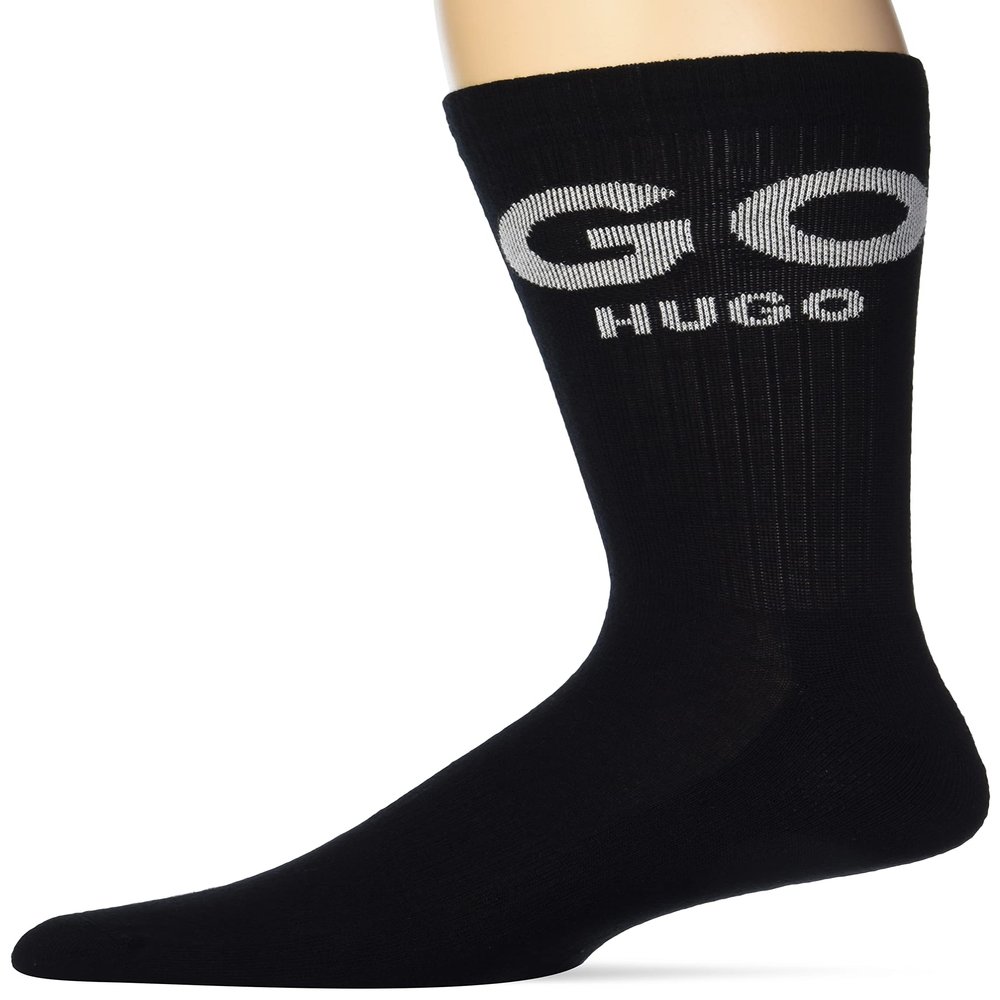 HUGO Men's Big Logo Quarter Length Ribbed Cotton Socks, Coal, 7-13