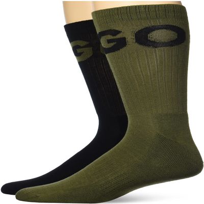 HUGO 2-Pack Bold Iconic Logo Ribbed Quarter Length Socks