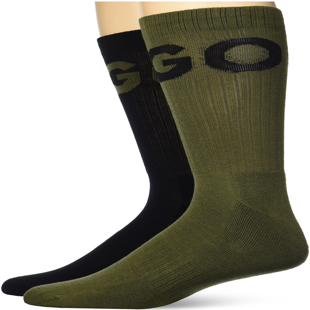 HUGO 2-Pack Bold Iconic Logo Ribbed Quarter Length Socks