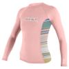 O'Neill Wetsuits Girls' Standard Premium Skins Long Sleeve Rash Guard, Peony/Baja Stripe/Peony, 4 view 1