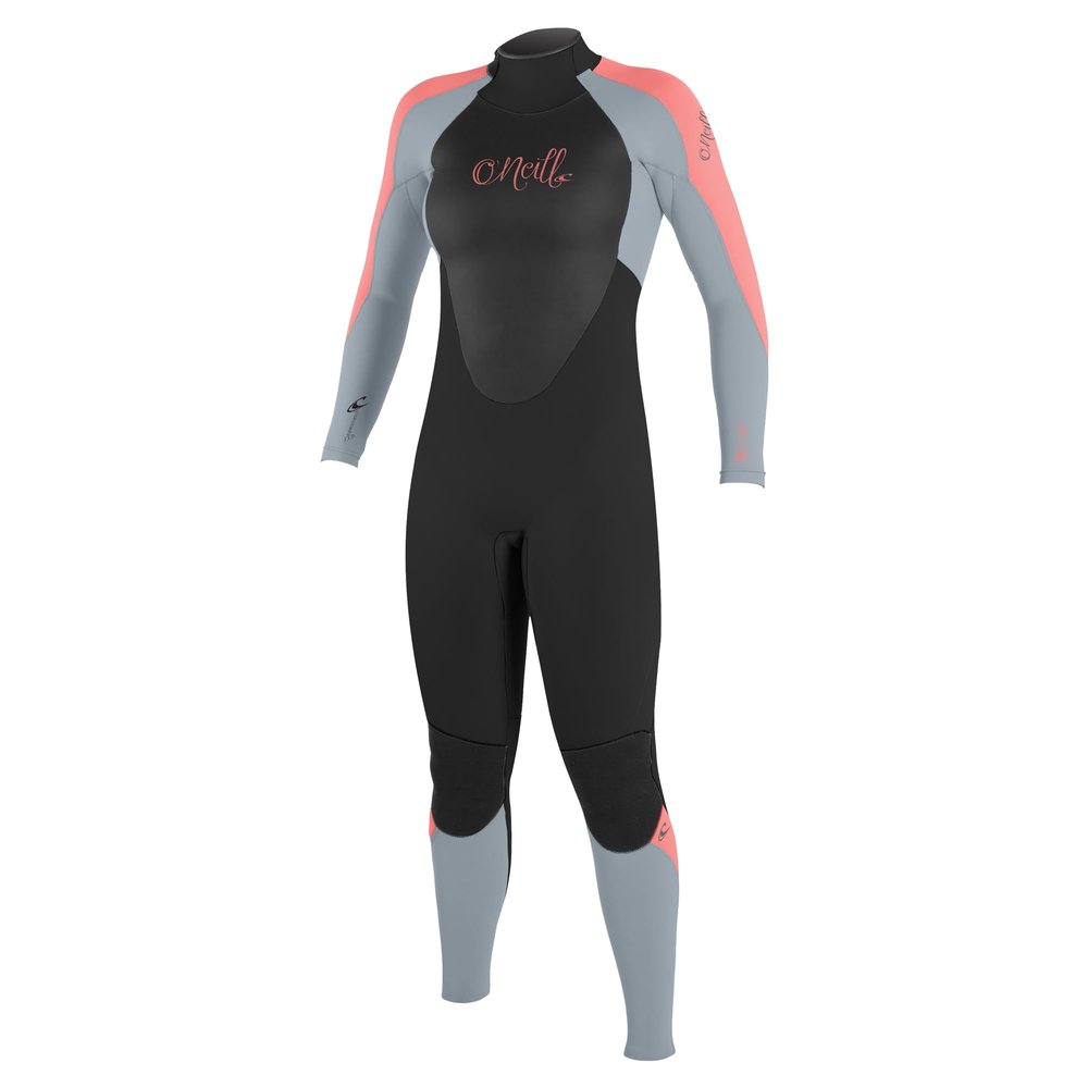 O'Neill Women's Epic 3:2mm Back Zip Full Wetsuit, Durable Warmth with Good Flexibility for Surfing and All Water Activities, Black/Trade Wind/Tea Rose, 12
