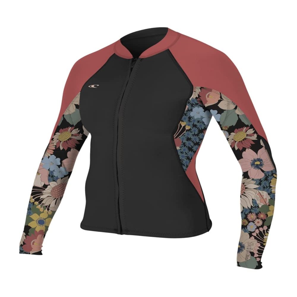 Women's Bahia 1/.5mm Full Zip Wetsuit Jacket, Black/Twiggy/Tea Rose, 4