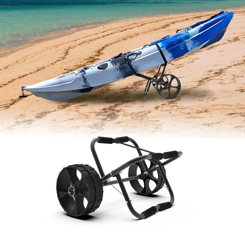 FDB 200LBS Universal Folding Bend Kayak Canoe Boat Carrier Dolly Trailer Tote Trolley Transport Cart Wheel for Carrying Kayaks, Canoes, Paddleboards, Float Mats, Boats Black
