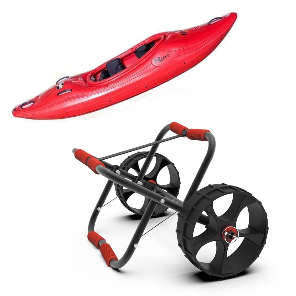 FDB 200LBS Universal Folding Bend Kayak Canoe Boat Carrier Dolly Trailer Tote Trolley Transport Cart Wheel for Carrying Kayaks, Canoes, Paddleboards, Float Mats, Boats Red