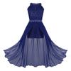 Sywiyi Big Girls Junior V Neck Chiffon Long Party Wedding Prom Romper Gown Flower Girls Dress B Blue 10 Years view 1