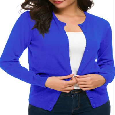 Urban CoCo Women's Long Sleeve Crew Neck Button Down Knit Cardigan Sweater (2XL, Royal Blue)