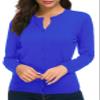 Urban CoCo Women's Long Sleeve Crew Neck Button Down Knit Cardigan Sweater (2XL, Royal Blue) view 2