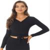 Yhong Women's Long Sleeve Ballet Belly Dance Cardigan Wrap Top V Neck Crochet Tops Gym Yoga Sport Cover Up Black X-Large view 1