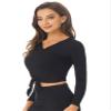 Yhong Women's Long Sleeve Ballet Belly Dance Cardigan Wrap Top V Neck Crochet Tops Gym Yoga Sport Cover Up Black X-Large view 2