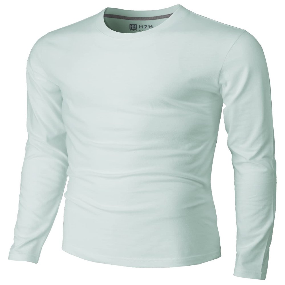 H2H Men's Crew Neck Long Sleeve Light Weight T Shirts - Slim Fit Casual MINTBLUE US S/Asia M (CMTTL137)