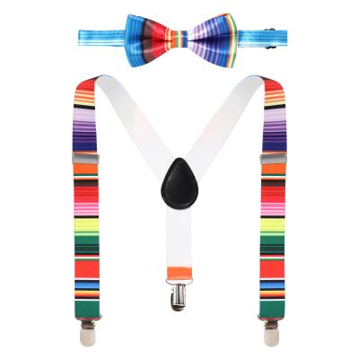 IBTOM CASTLE Baby Boys Y Back Adjustable Elastic Suspender Strong Sturdy Clip-on Braces Pre tied Bow Tie Set Kids Perfect for Tuxedo Rainbow One Size
