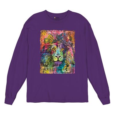 Dean Russo Colorful Lion Head Long Sleeve T-Shirt Wild Life King Roar Purple Small